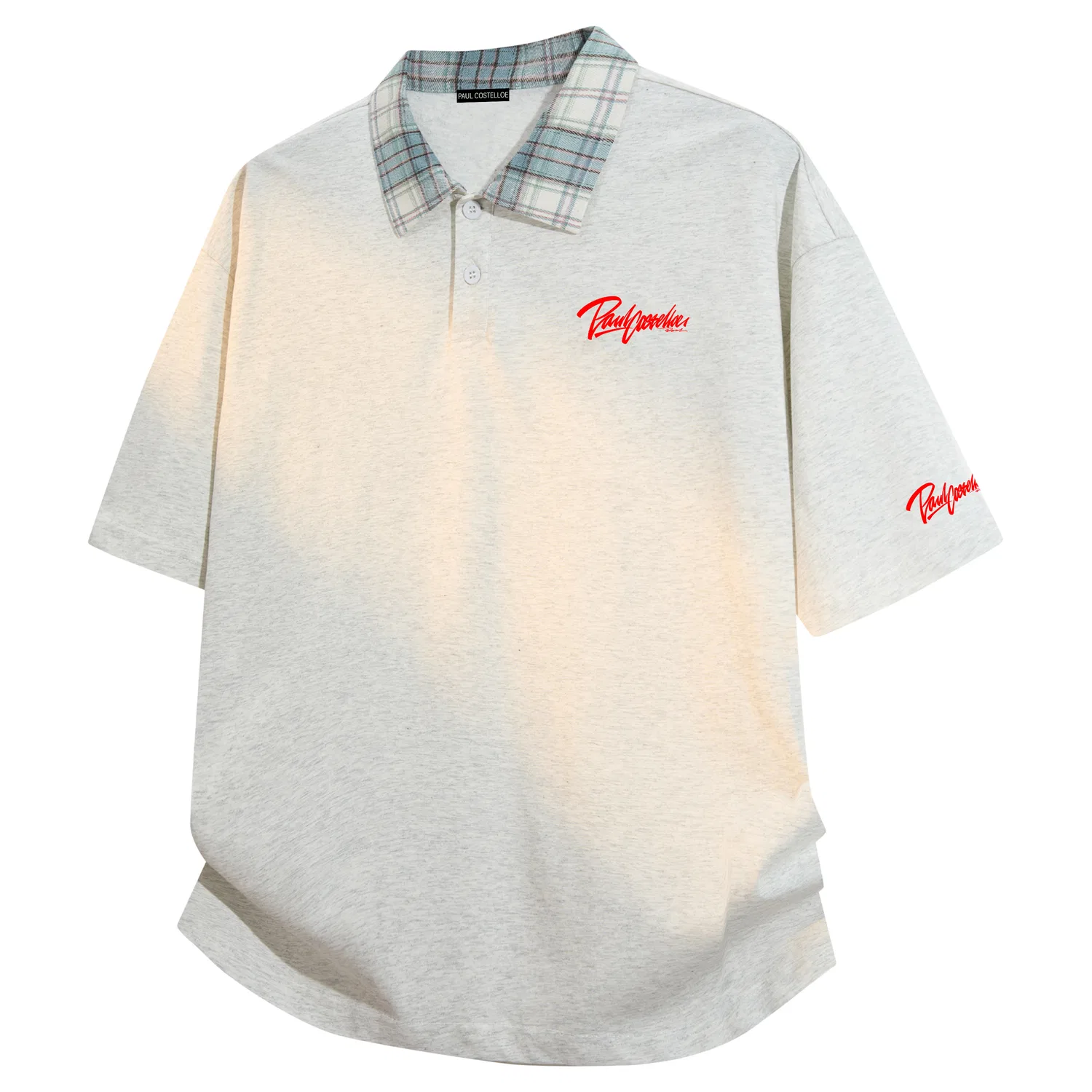 Детское поло с принтом Heather Gray (Red)/Blue Plaid[Vinyl Cutting Films Upgraded] Paul Costelloe