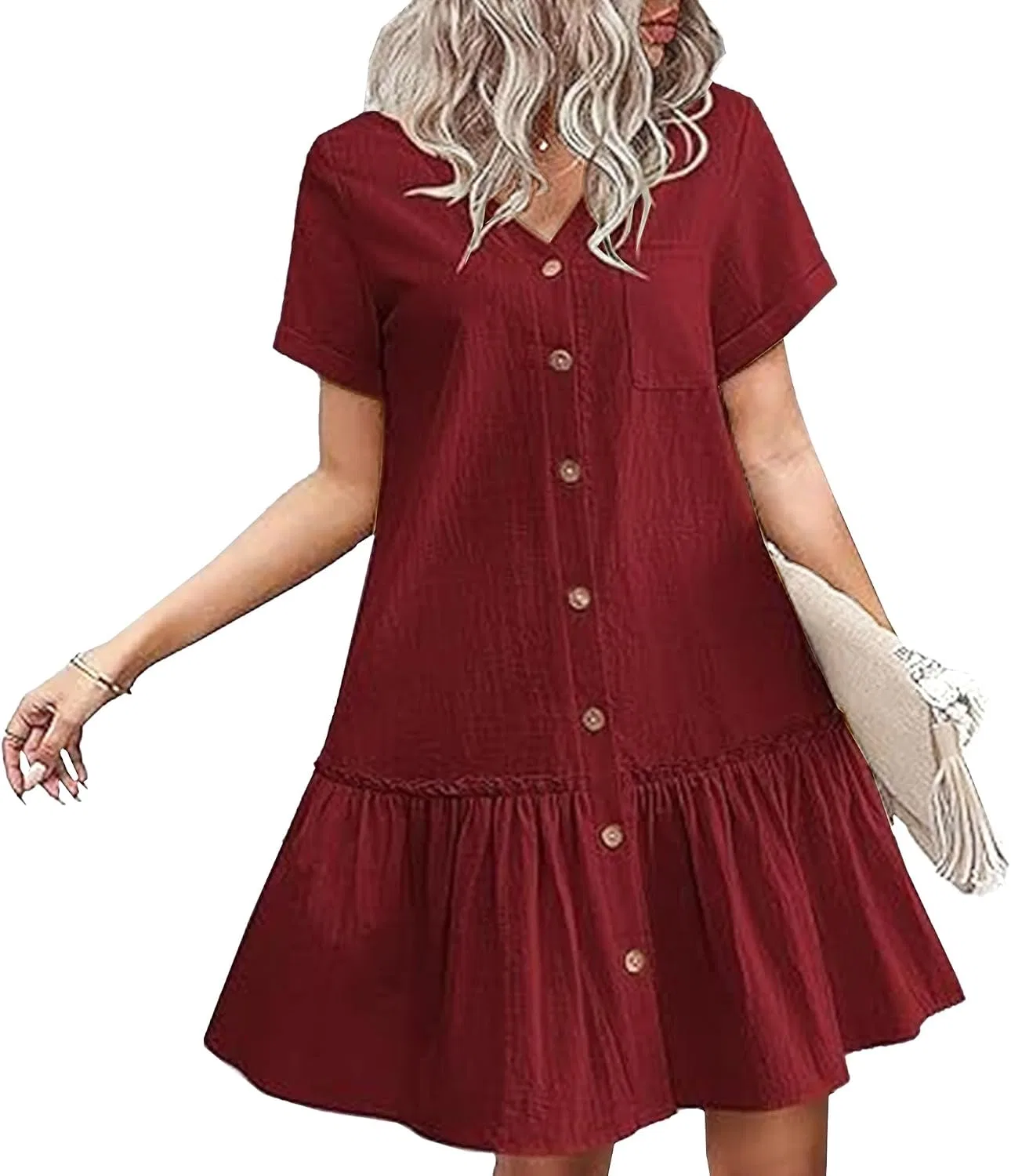 Женское повседневное платье с воланами, Wine Red