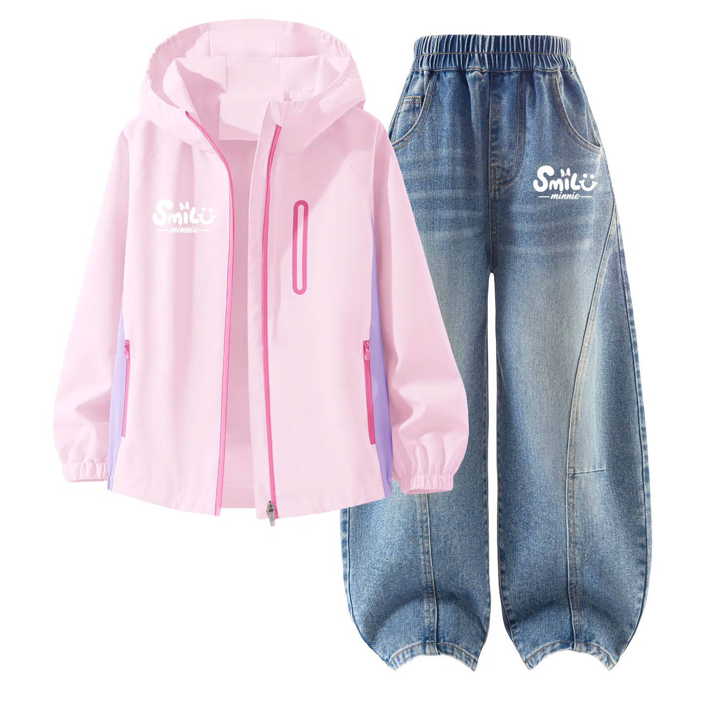 Детский комплект из худи и брюк с принтом D Letter Smile, Disney, Thick Board D Letter Smile N K_Left Light Baby Pink+D Letter Smile K Denim Light Blue