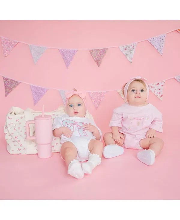 Детский боди-комбинезон для девочек с коротким рукавом Sky Floral Bow Patch Sweet Wink, белый — фото 4