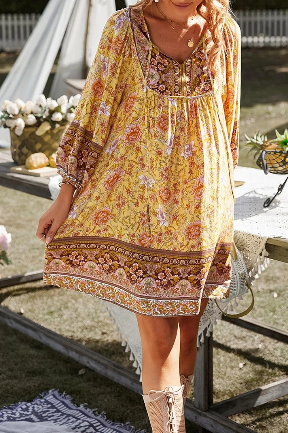 Женское платье с принтом, модель Boho Floral Print, жёлтый — фото 2