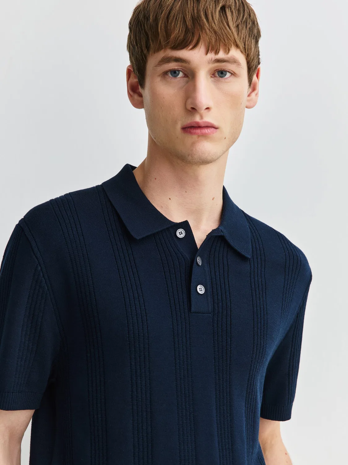 Поло Slim Fit из хлопка с пойнтель-вязанием, Navy Blue Next