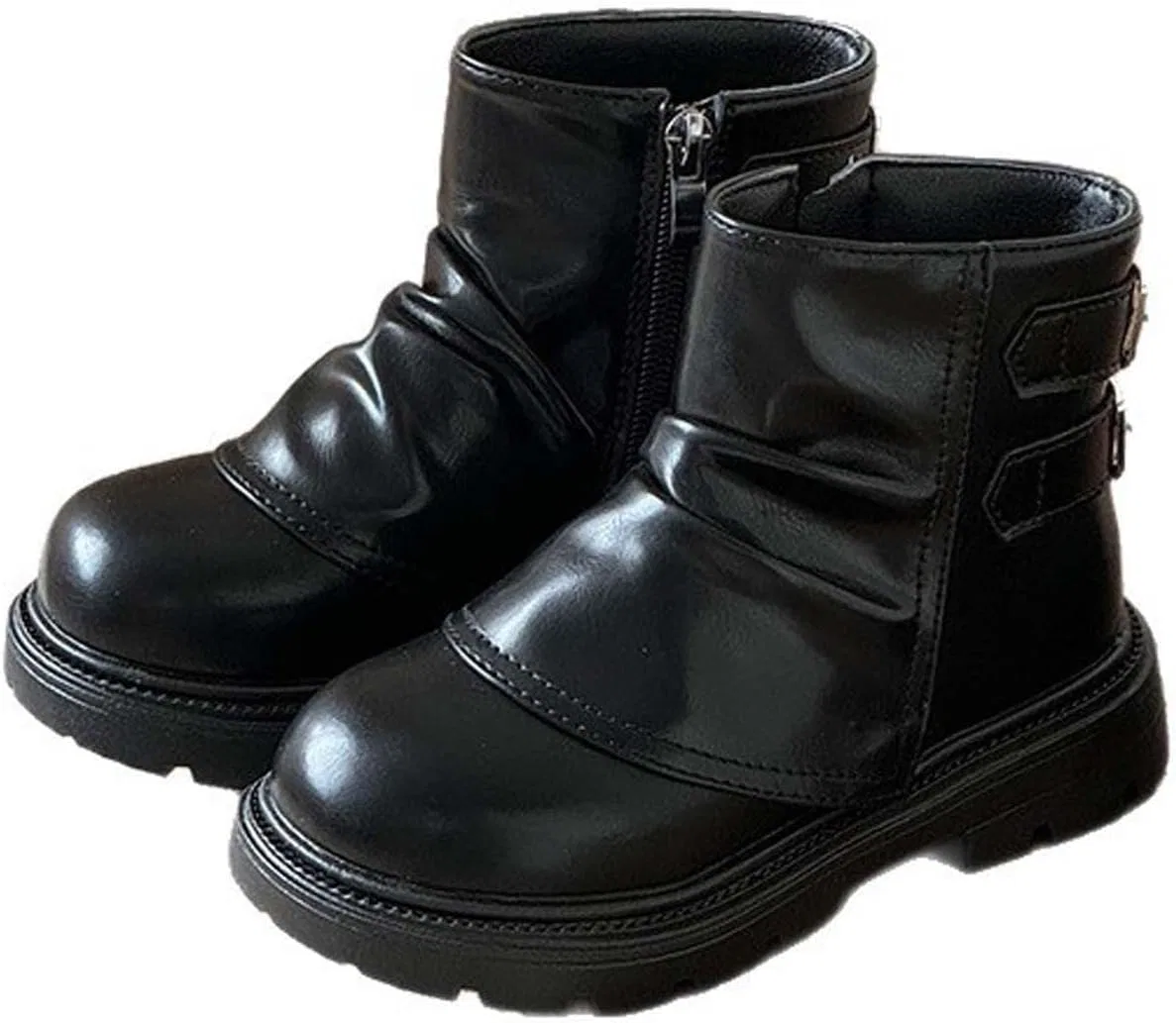 Детские зимние ботинки для девочек и мальчиков с боковой молнией SHOPESSA, Black — фото 4
