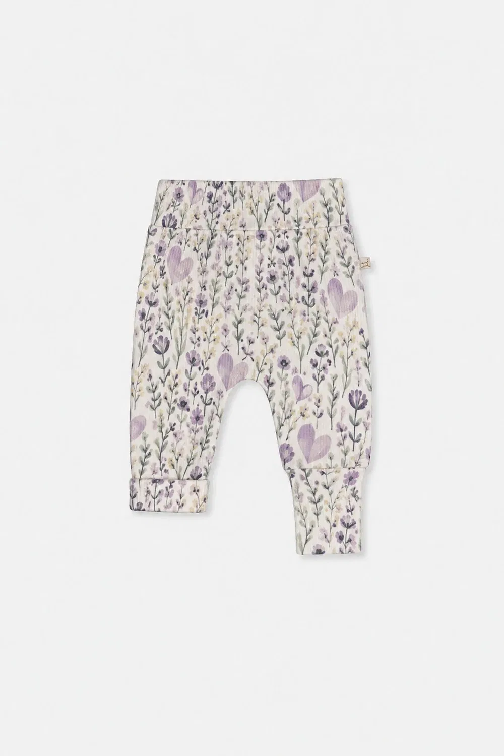 Детские штаны с принтом Organic Cotton Evolutive Pants Deux par Deux, Beige With Heart Print — фото 2