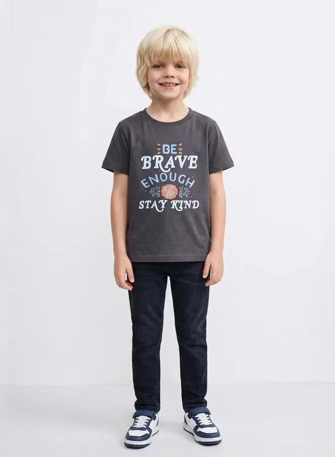 Футболка с графическим принтом Boys Graphic Print Regular Fit Take Two, угольный — фото 4