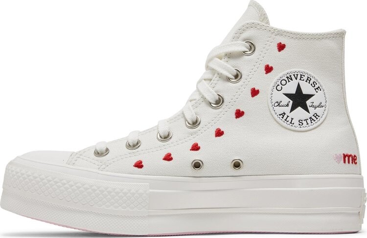Кроссовки Converse Wmns Chuck Taylor All Star Lift Platform High Embroidered Hearts - White, белый — фото 3