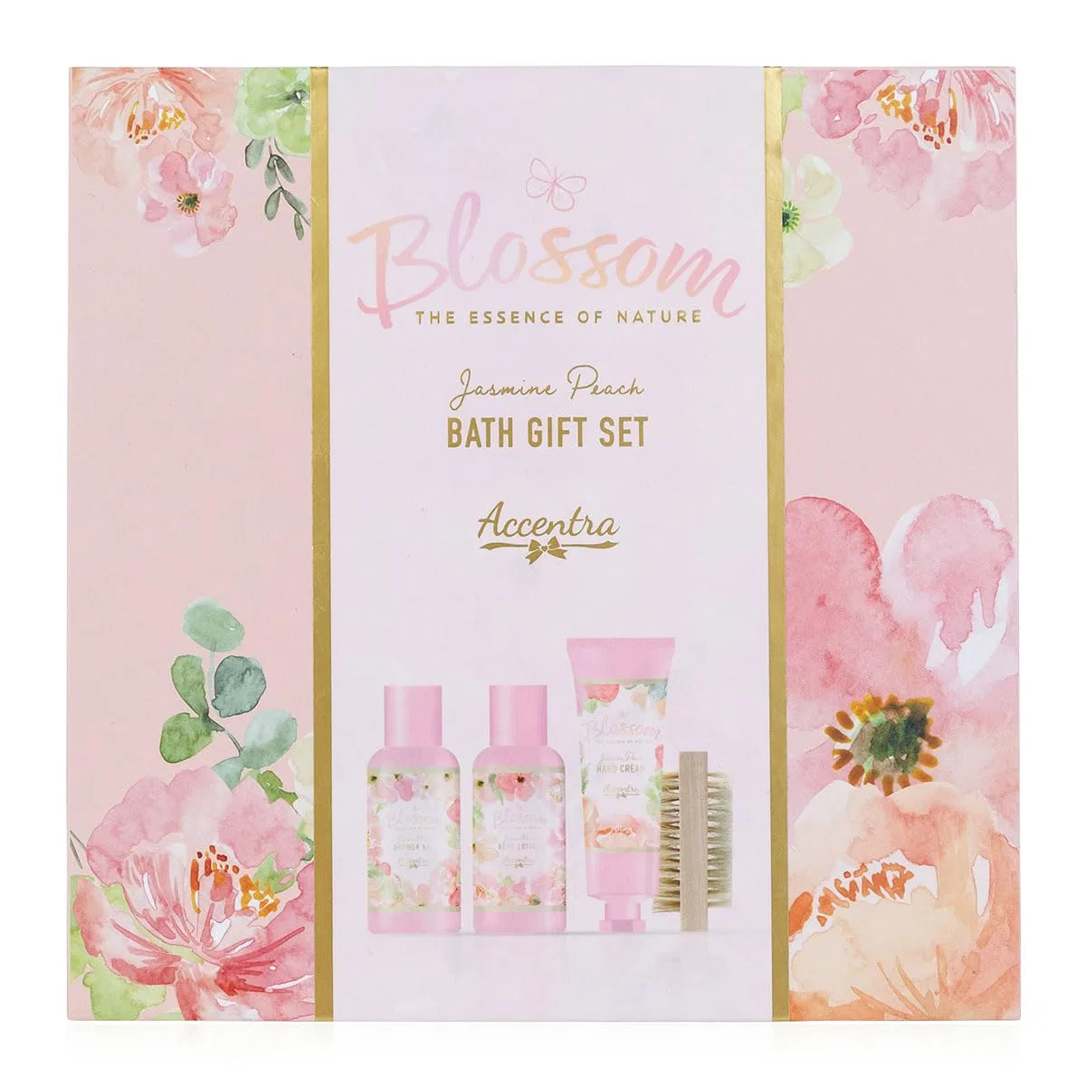 Набор для ванны BLOSSOM, Accentra, 100 мл гель для душа, 100 мл лосьон для тела, 60 мл крем для рук и ногтей, щетка для ногтей