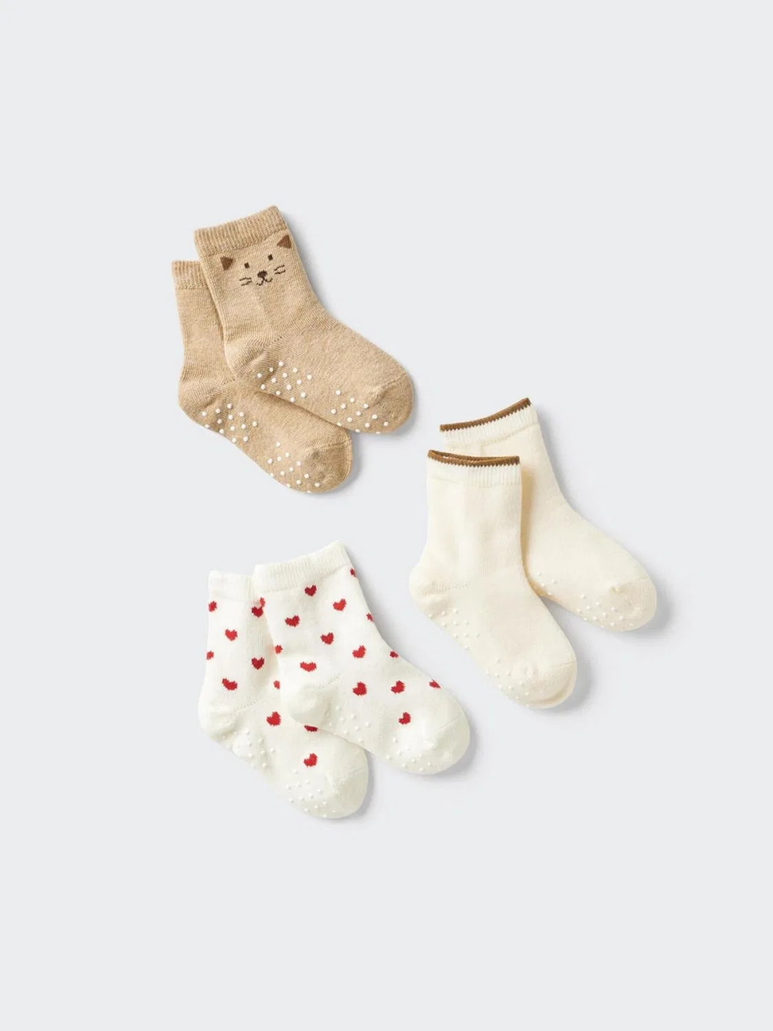 Носки детские, комплект 3 пары, Uniqlo, бежевый