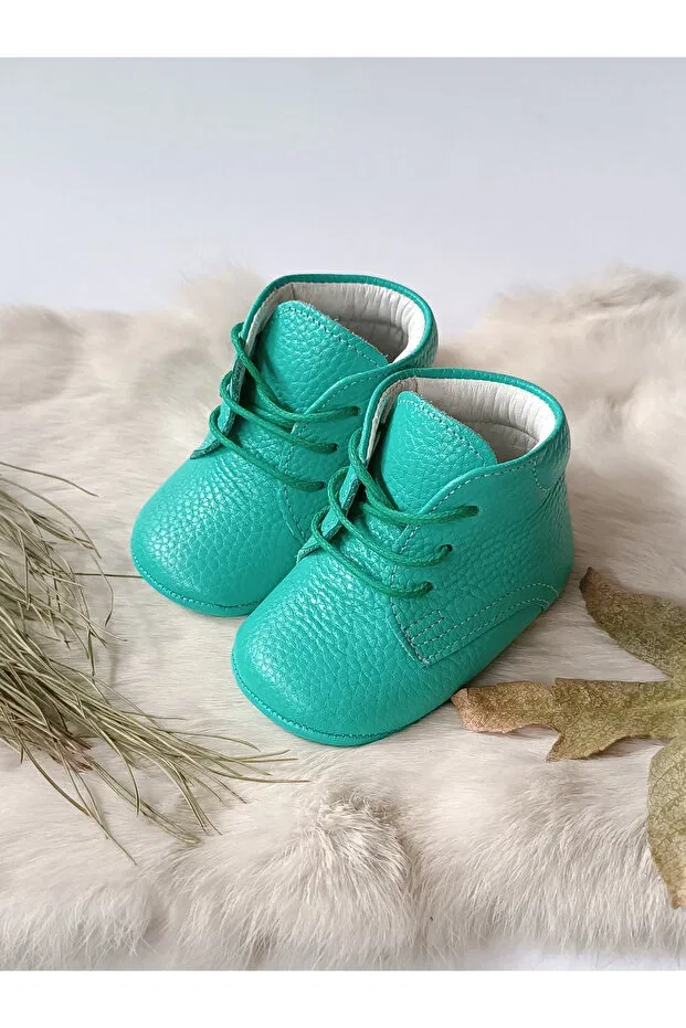 Детские ботиночки для девочек из натуральной кожи Water Green Genuine Leather Baby Booties Hodore, Water Green
