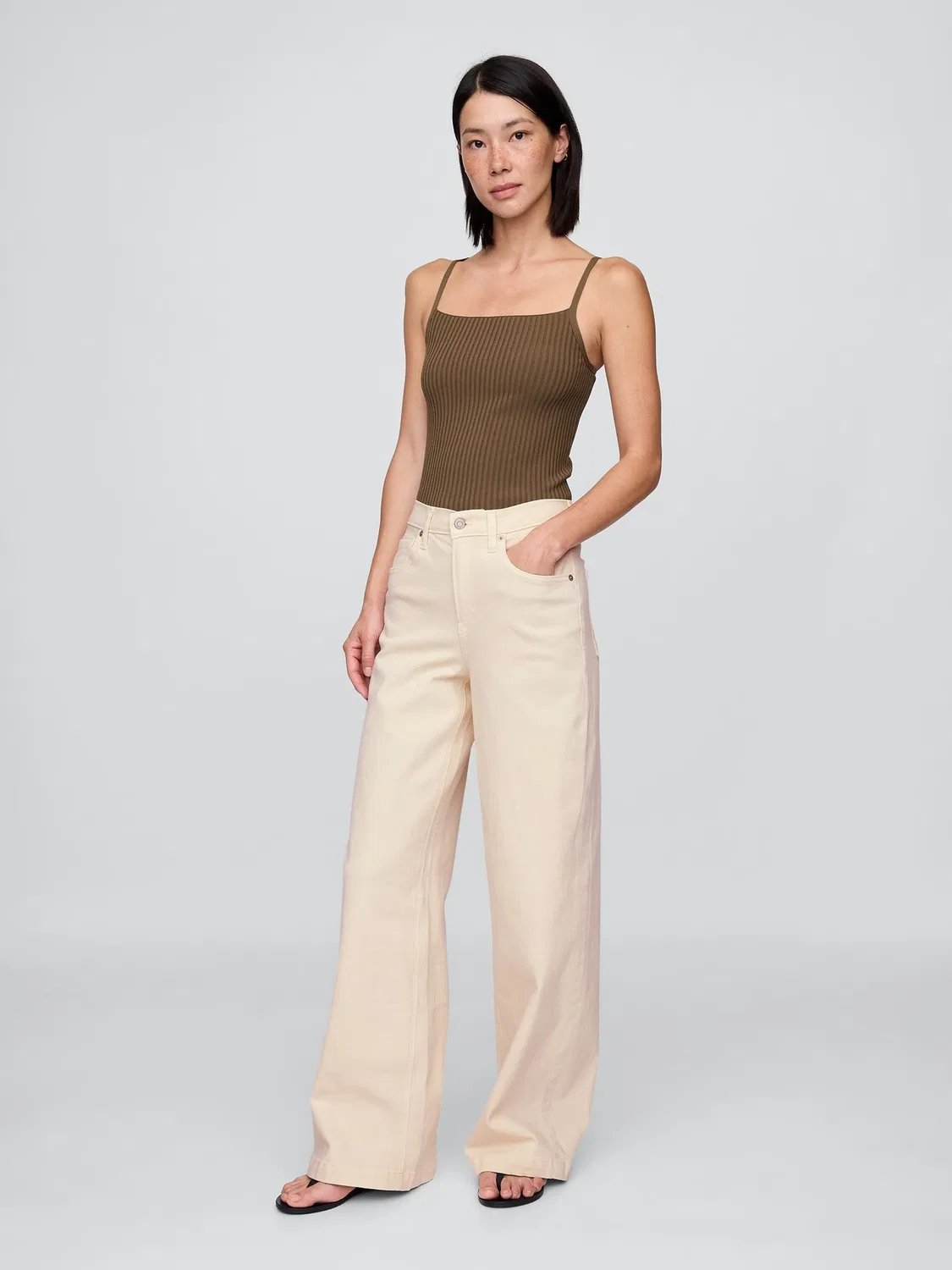 Джинсы свободного кроя, высокая талия, Stride Wide-Leg Gap, кремовый