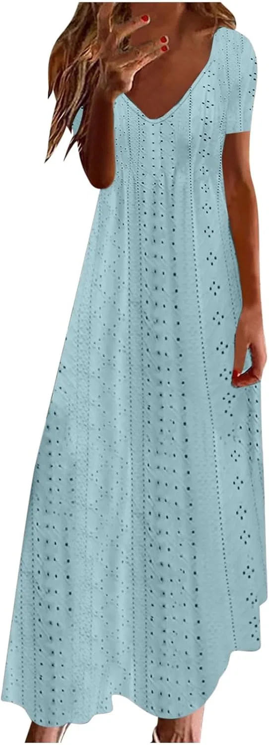 Женское летнее платье на тонких бретелях с вырезом V, Light Blue
