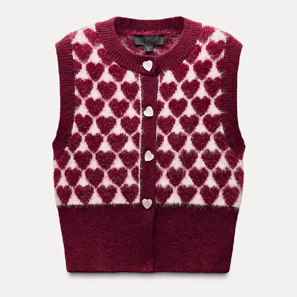 

Жилет Zara Jacquard Knit With Hearts, мультиколор