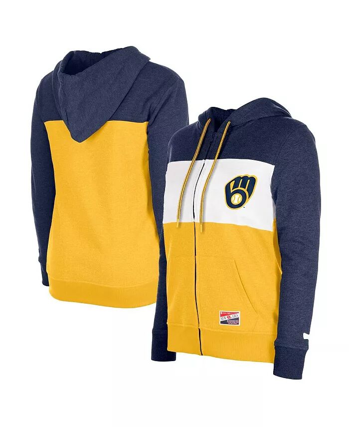 

Женская темно-синяя куртка Milwaukee Brewers Colorblock с капюшоном на молнии New Era