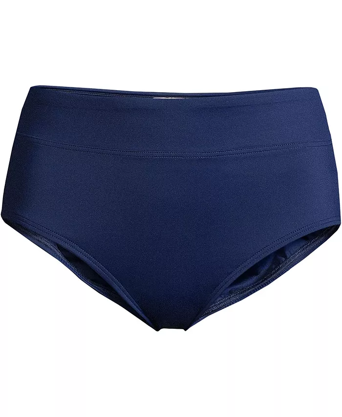 

Плавки-бикини с высокой талией и утягивающим животиком Petite Tummy Control Lands' End, синий