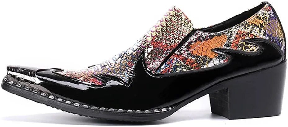 

Мужские туфли-лоферы Santimon с высоким кубинским каблуком, металлическим носком, модной кожей с принтом змеи для бальных танцев, официальных вечеринок и ночных клубов, мультиколор