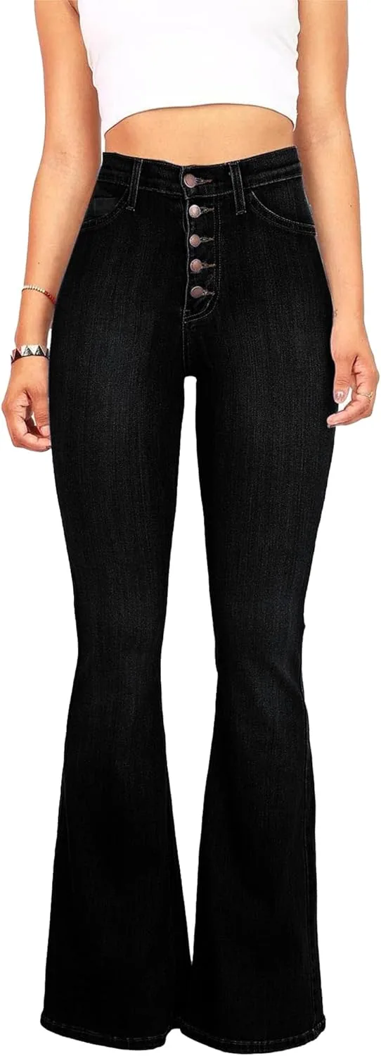 

Женские джинсы с завышенной талией, клеш и пуговицами DGHM-JLMY