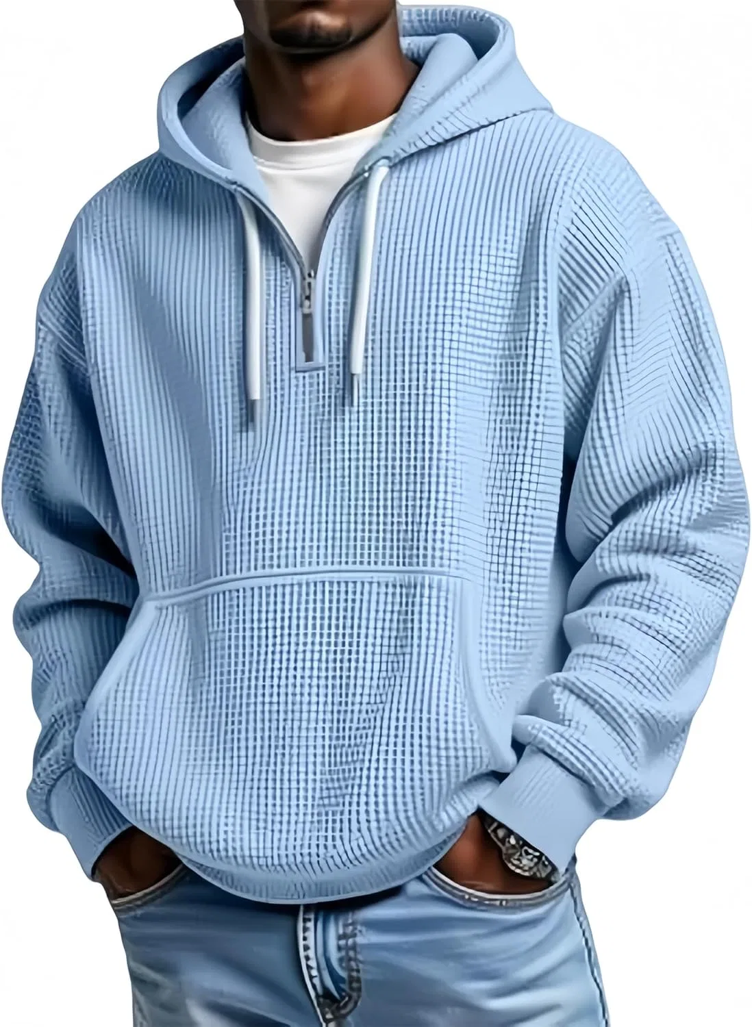 Толстовка с капюшоном, вафельная вязка, Generic, Light Blue