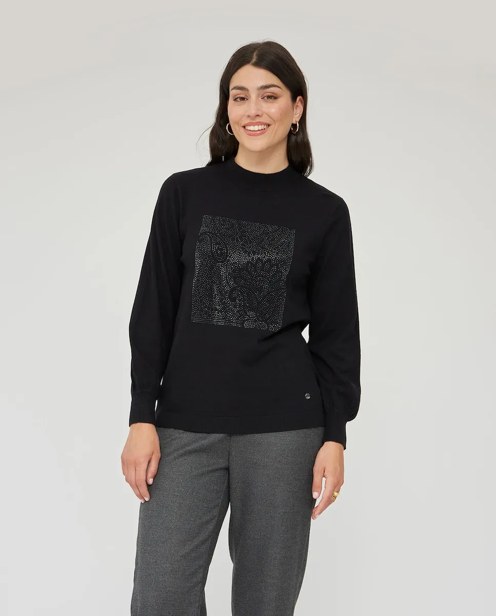 

Женский джемпер с позиционным стразовым принтом October, черный