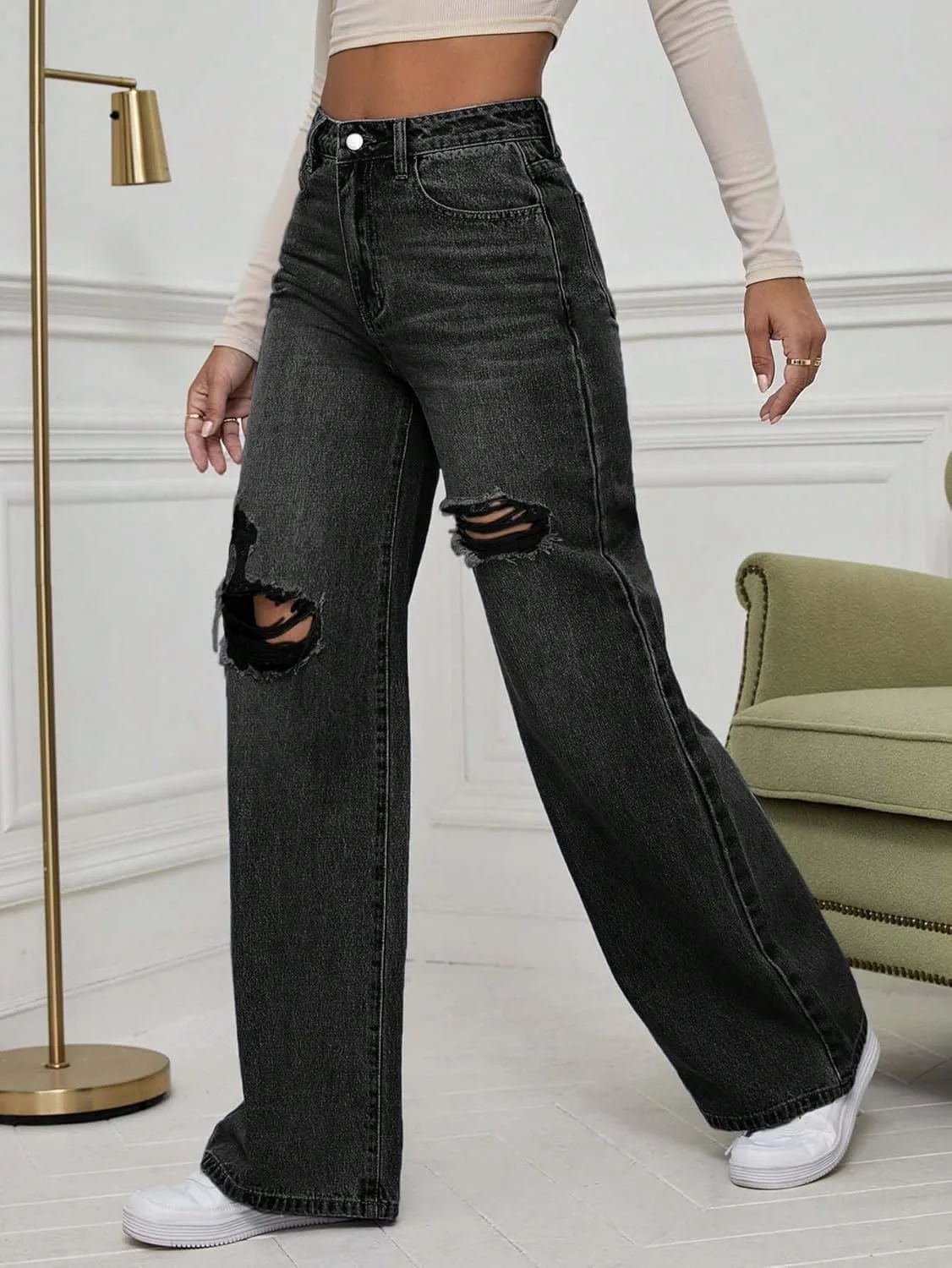 Женские классические джинсы Wide Leg Generic, черный — фото 3