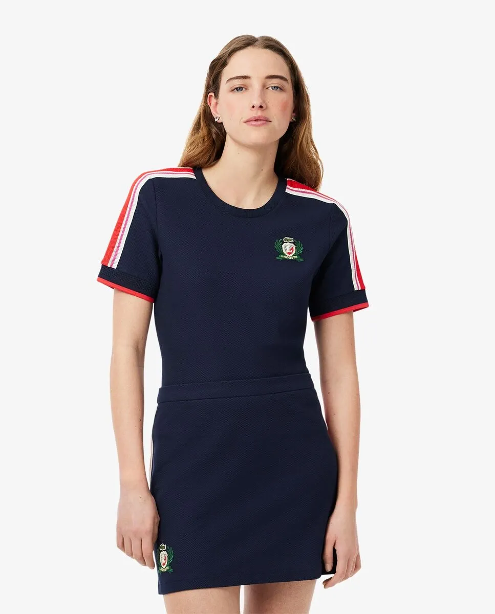 

Женская фактурная футболка с короткими рукавами из пике Lacoste, тёмно-синий