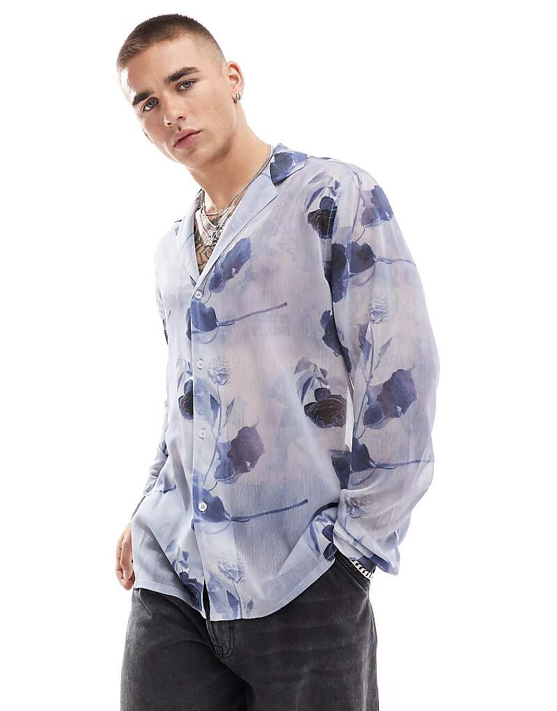 

Свободная синяя рубашка с цветочным принтом ASOS DESIGN
