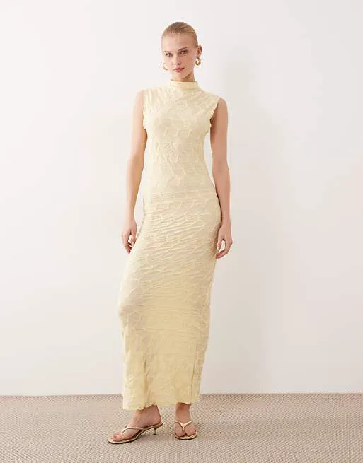 

Пастельно-желтое платье макси из фактурного джерси Vila