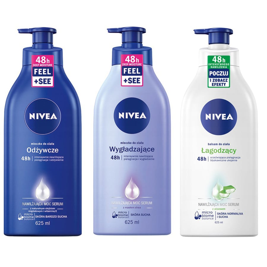 

3 лосьона для тела Nivea с дозатором 625 мл