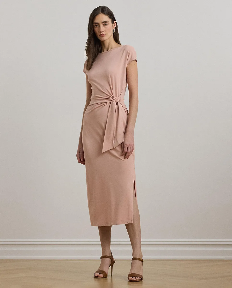 

Приталенное миди-платье с завязкой на талии Lauren Ralph Lauren, пастельно-розовый
