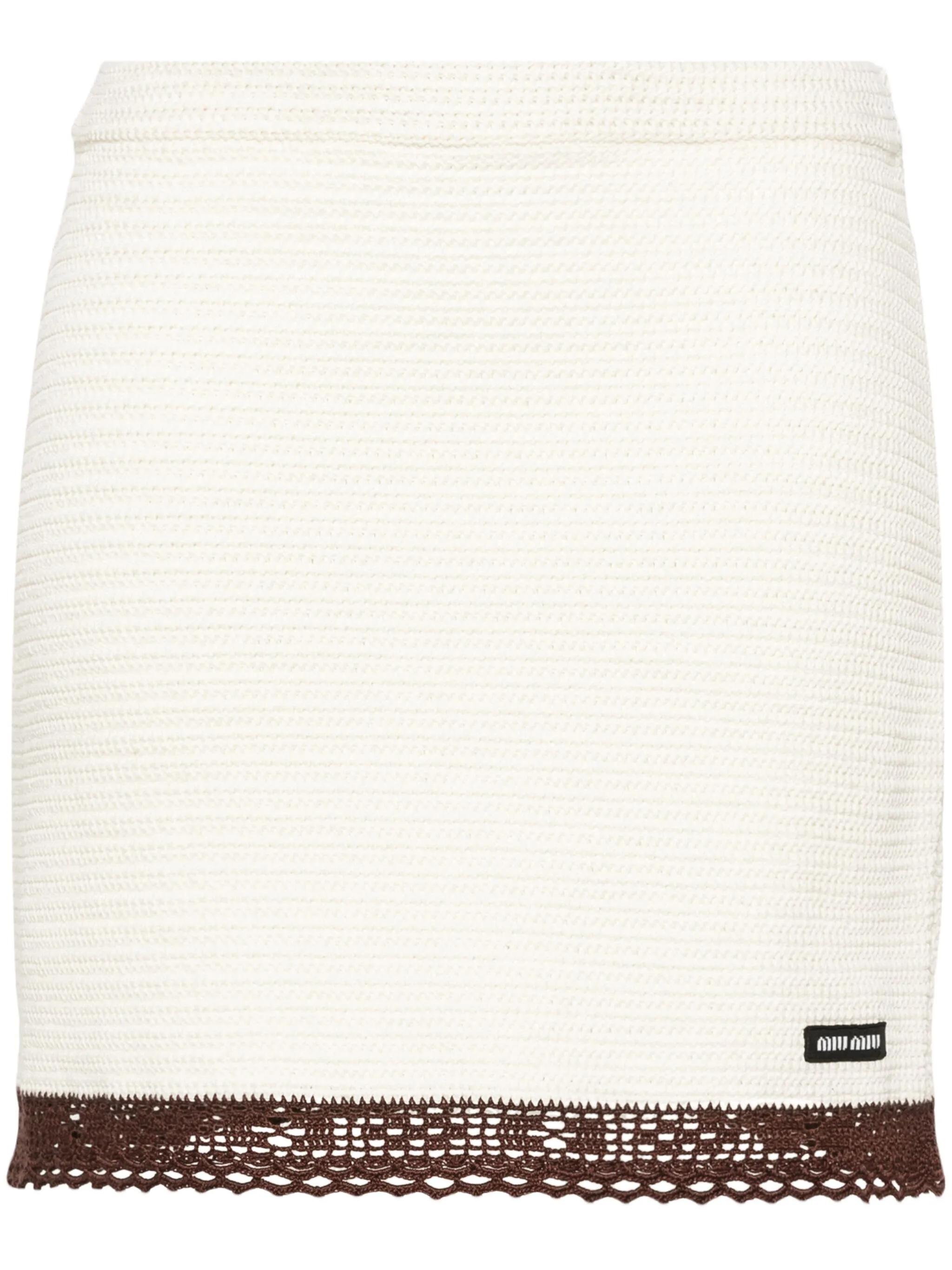 

Юбка мини в технике кроше с нашивкой-логотипом Miu Miu, нейтральный