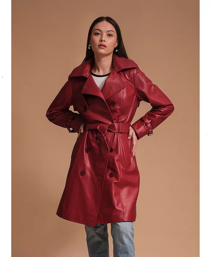 

Женский кожаный тренч, цвет бордо Furniq UK, красный