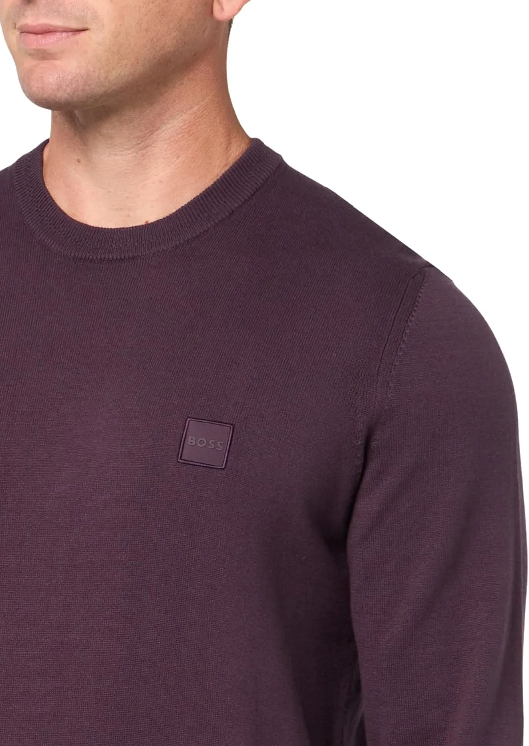 Свитер мужской BOSS из хлопковой смеси с квадратным логотипом, Eggplant — фото 3