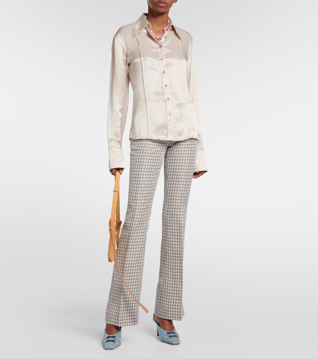 Клетчатые брюки с низкой посадкой Acne Studios, Light Blue/Pink — фото 2