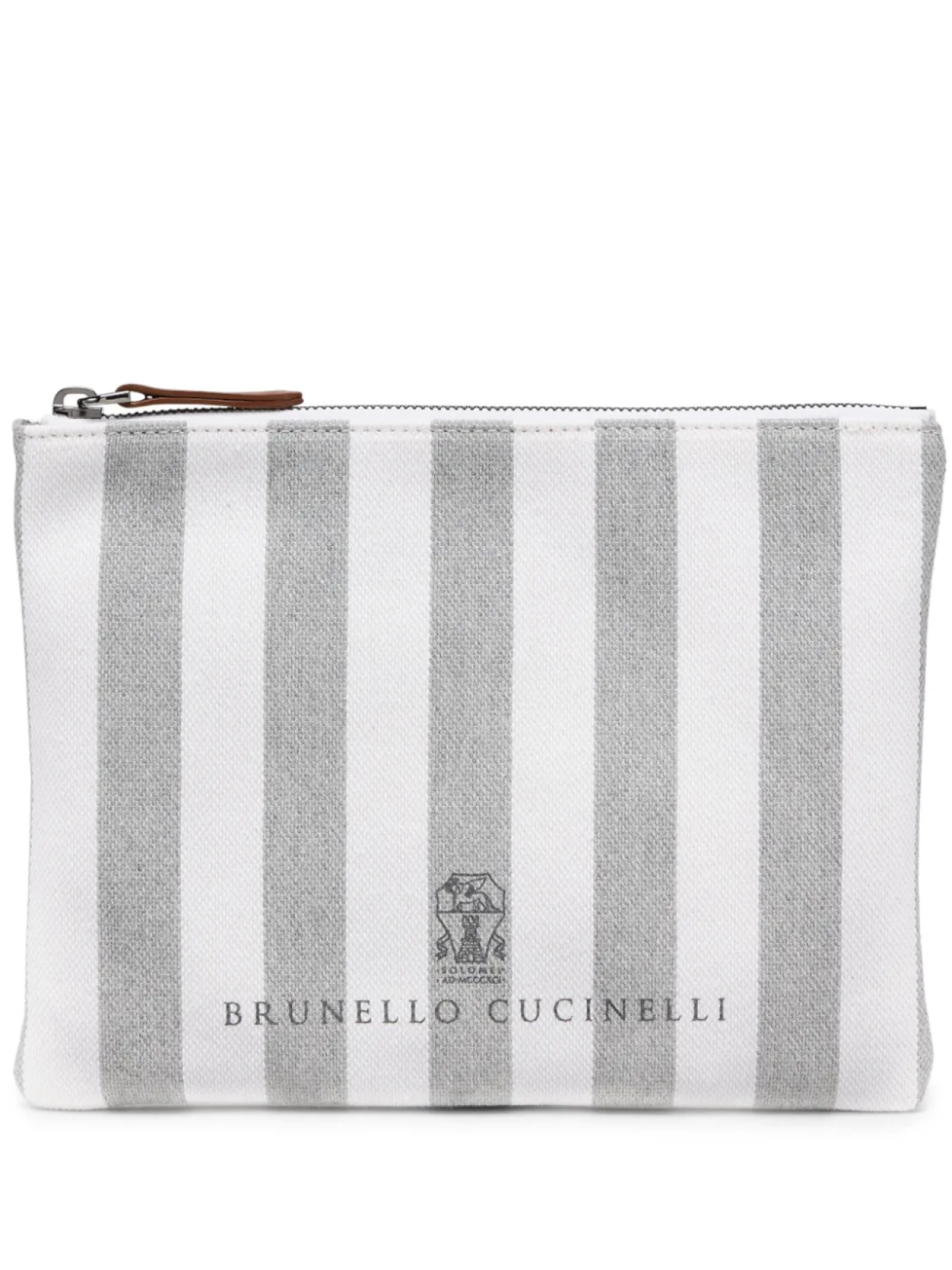 

Полосатый клатч с вышитым логотипом Brunello Cucinelli, серый