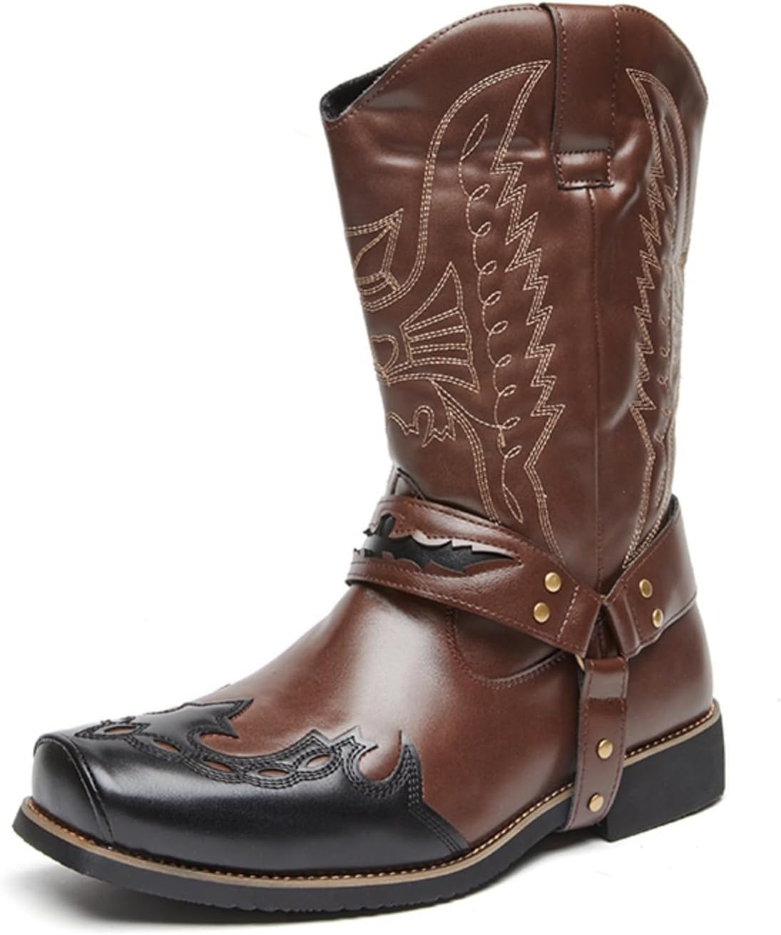 

Мужские ретро-сапоги в стиле дикого запада YRZHGDL, с широким квадратным носком, ручная вышивка, высокие сапоги «надеть и идти», комфортные, нескользящие, для кантри-стиля, прогулок на природе, верховой езды, свадеб, вечеринок и мотопробегов, ко...