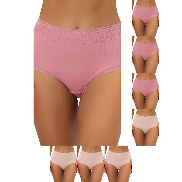 

8 пар женских трусиков с высокой талией, утягивающие живот, комфортные с кружевной отделкой и резинкой Inspire Chic, Pink Beige Pink