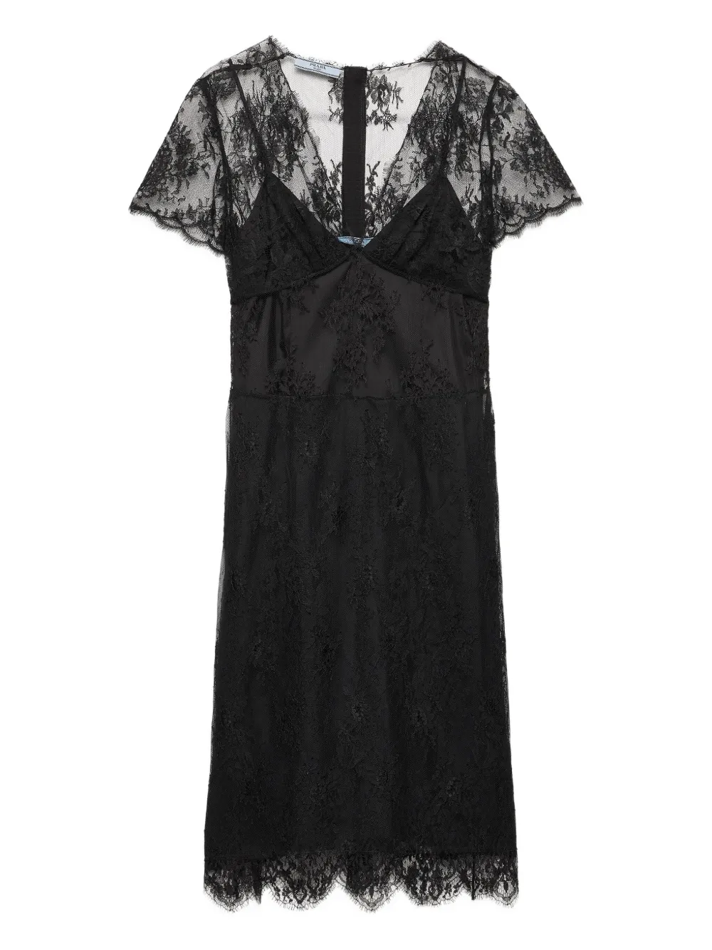 

Мини-платье из кружева с зубчатым краем Prada, черный