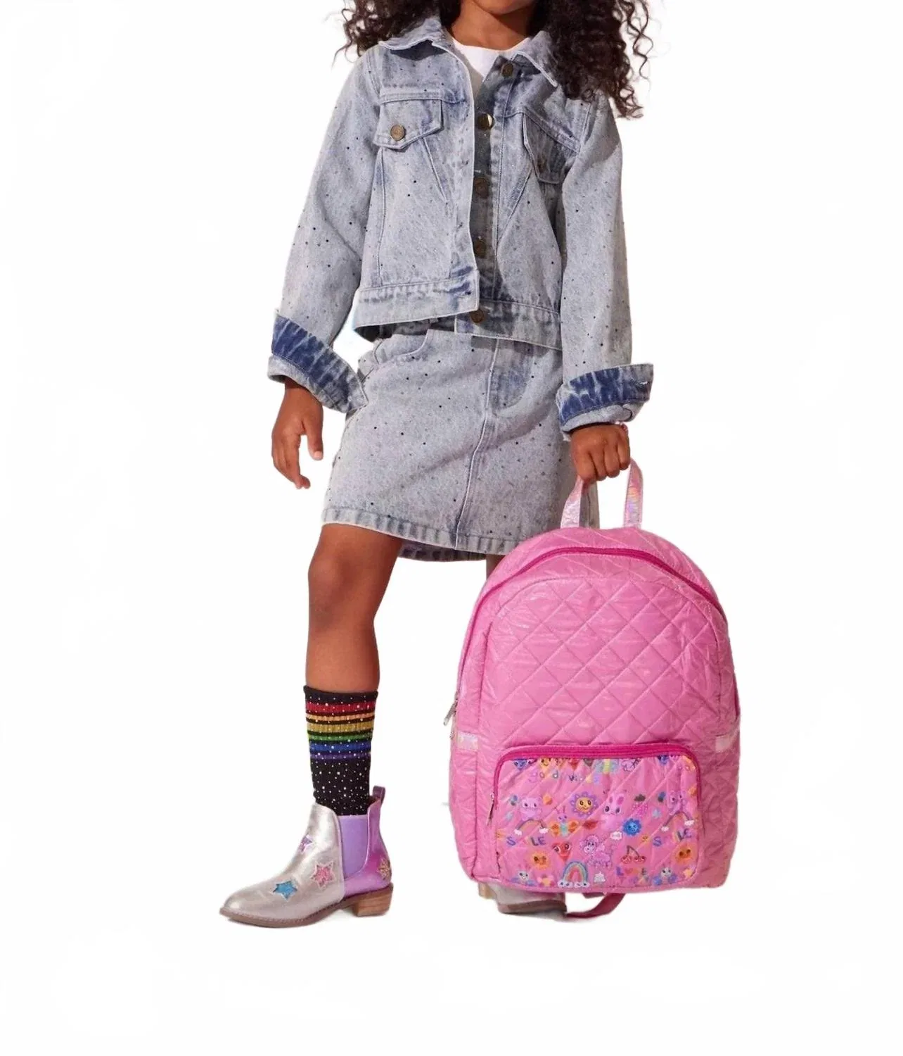 Детская джинсовая куртка с эффектом брызг Rainbow Sparkle Denim Jacket Lola + The Boys, синий
