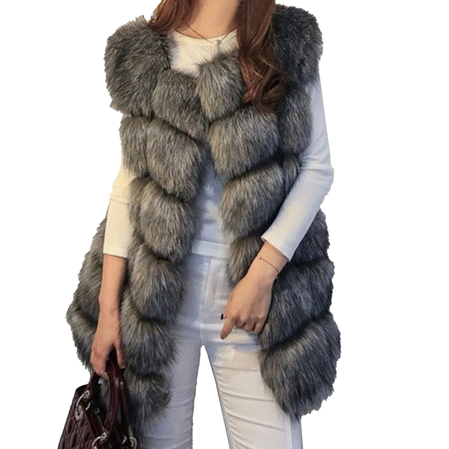 Женский жилет из искусственного меха Fox, Grey/Silver