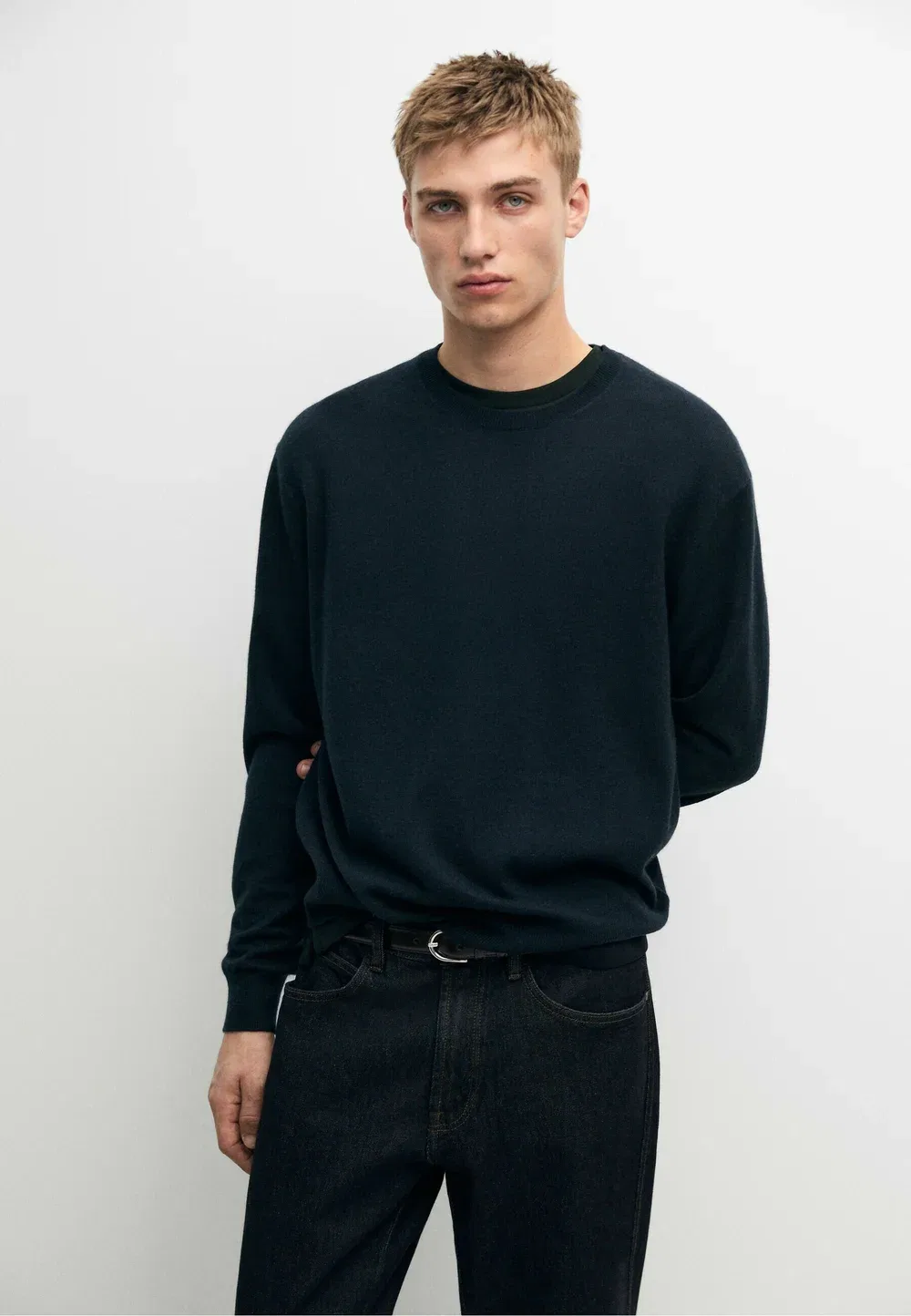 Свитер-Джемпер из 100% кашемира в рубчик Massimo Dutti, Mottled Dark Blue