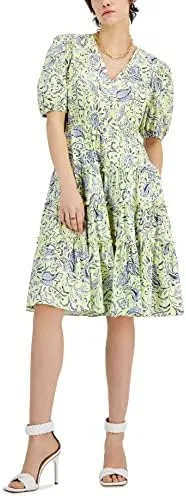 Женское платье миди A-силуэта с воланами International Concepts, Bright Yellow