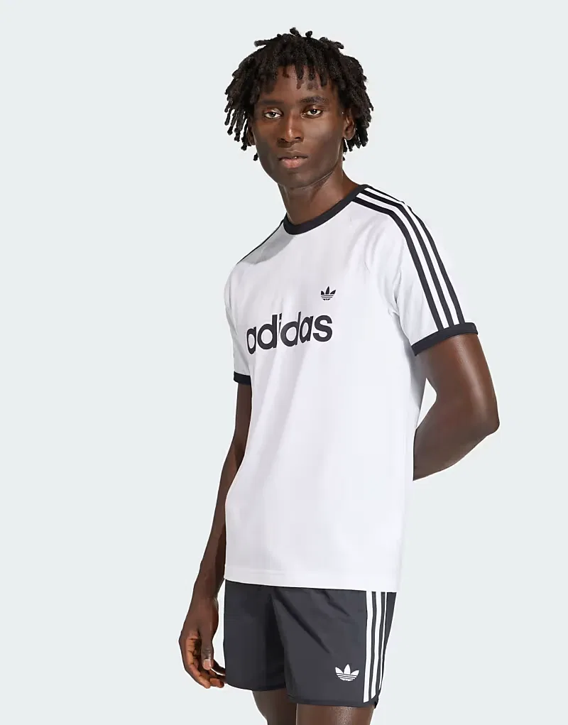 Облегающая футболка Adidas Originals с тремя полосками, белый