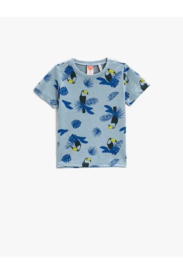 Детская футболка с принтом Parrot printed short sleeve t-shirt crew neck Koton, Blue Patterned/03v