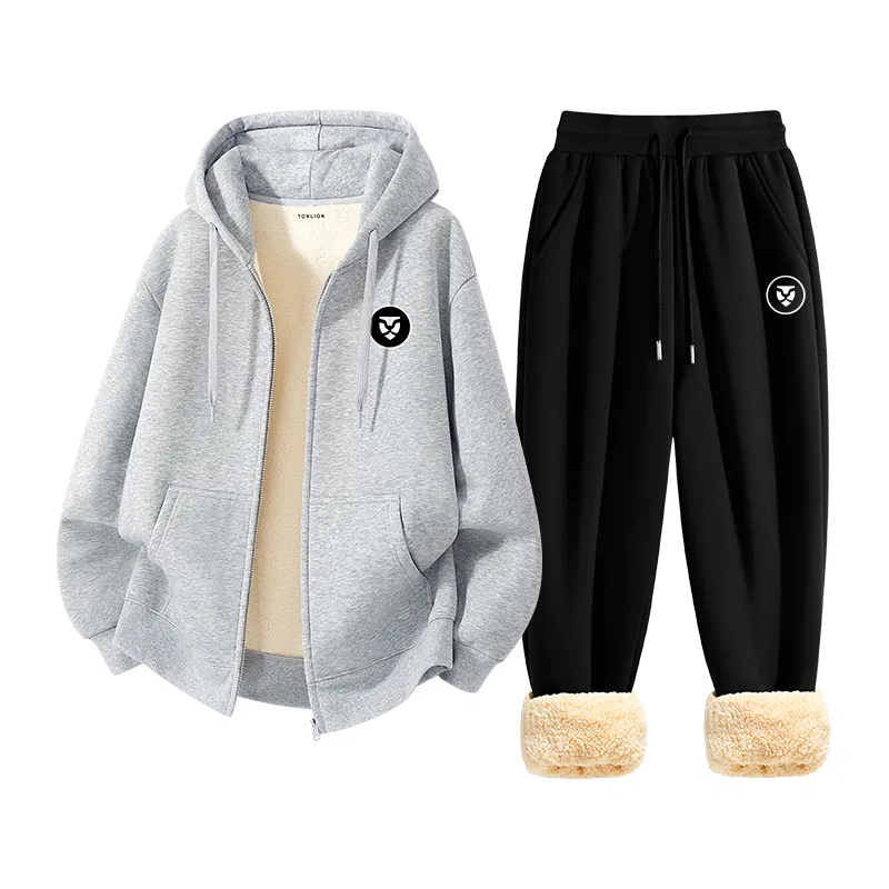 Детский комплект из худи и брюк с принтом Tonlion, Цвет Heather Grey Black