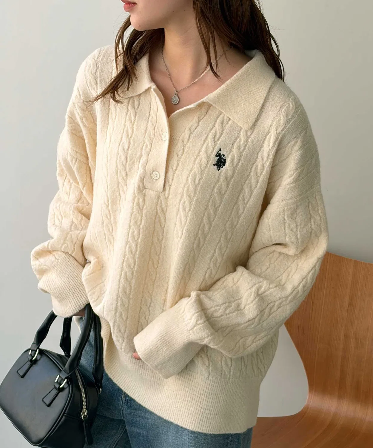Женский пуловер с длинным рукавомU.S. POLO ASSN., Ivory
