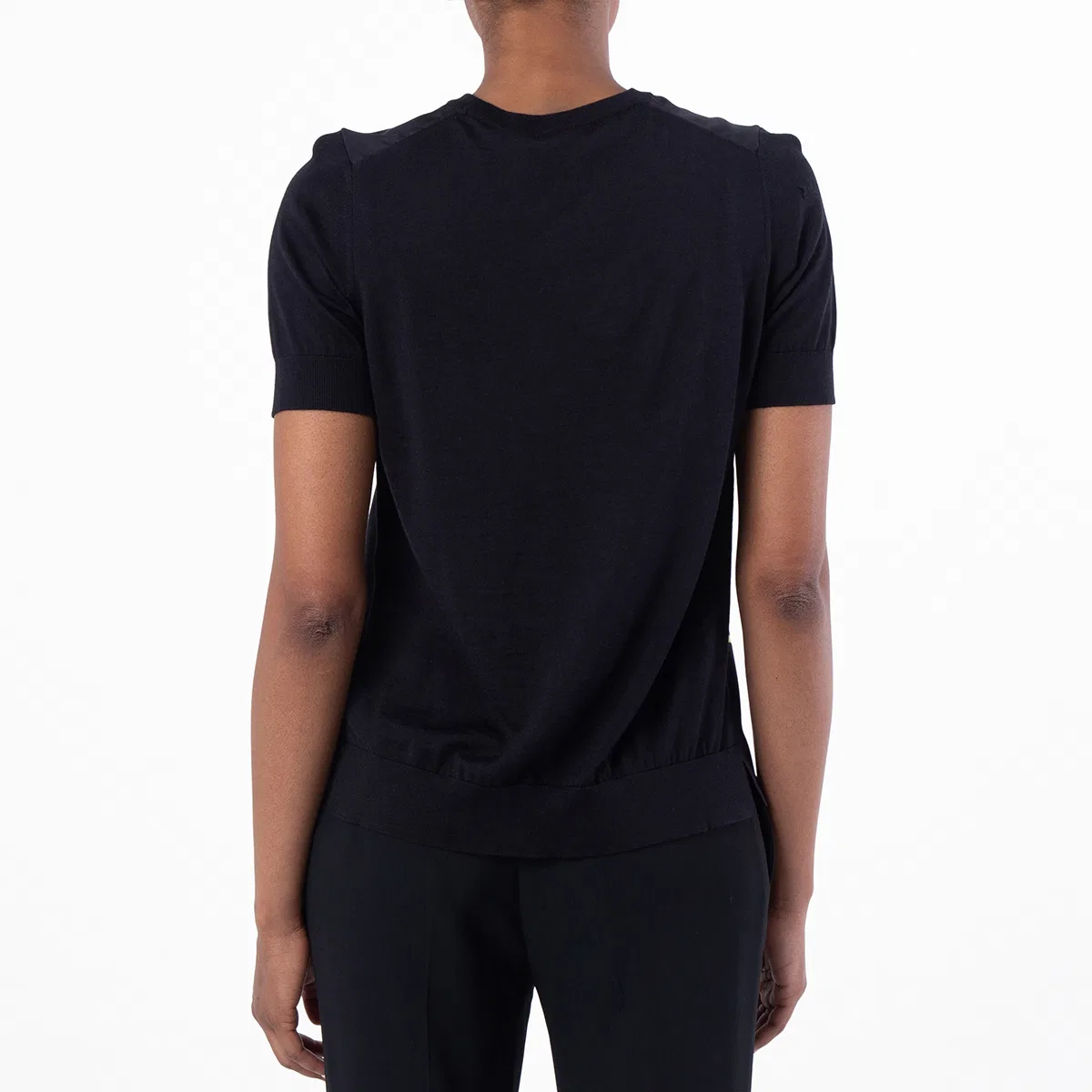 Топ с коротким рукавом Cameo Silk-Foulard Wool Knit Top Versace, Black/Gold — фото 3