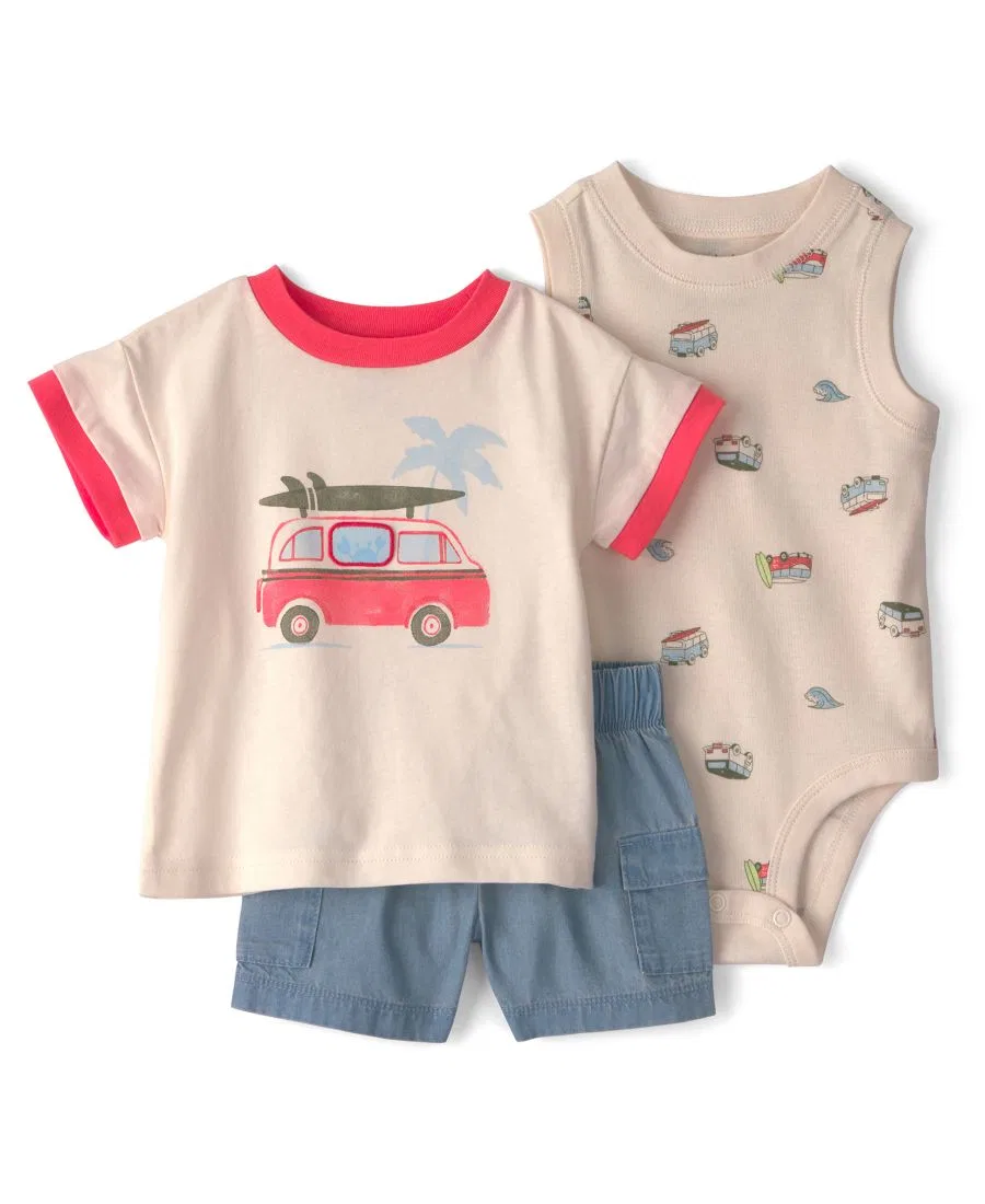 Детский комплект для мальчиков с принтом Surf Top Bodysuit and Shorts 3-Piece Set Carter's, Ivory