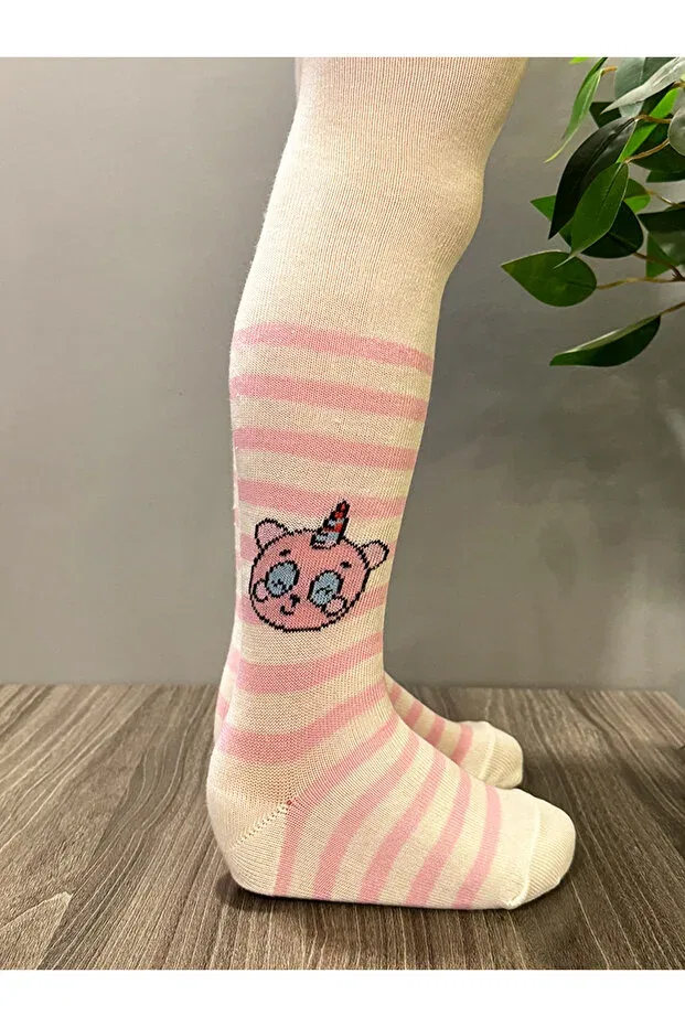 Детские колготки для девочек с принтом Combed cotton baby girl & kids pantyhose bear patterned 3' pair Pink Bunny Gift For Your Baby, Mixed Color