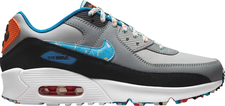 

Кроссовки Nike Air Max 90 Leather GS 'Grey Fog Multi Swoosh', серый