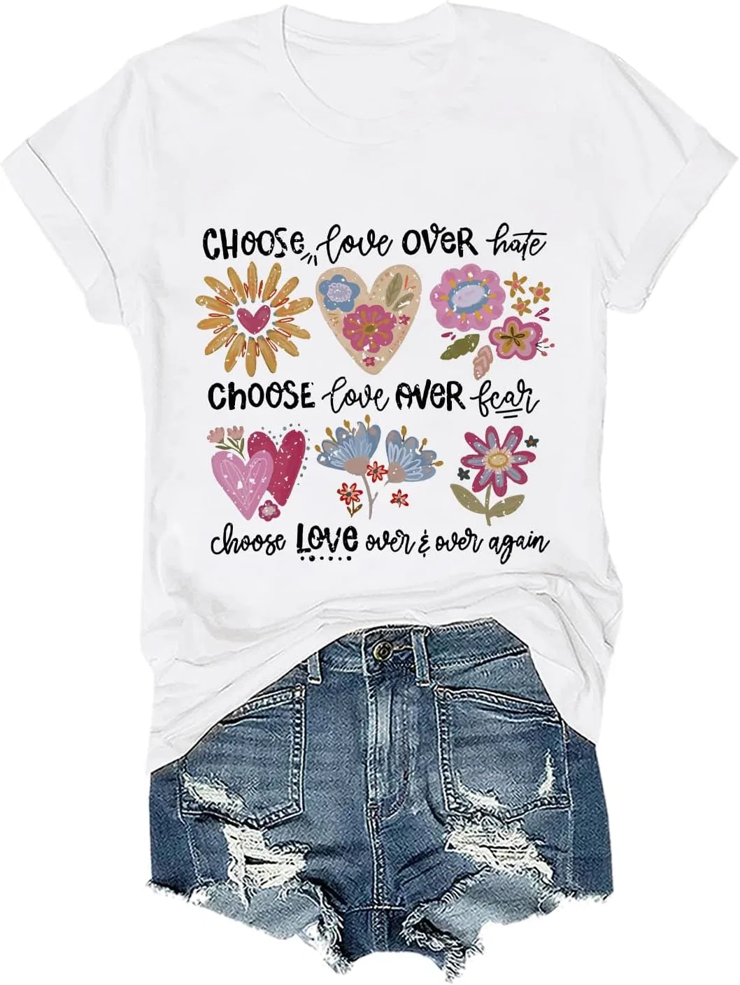 Женская футболка с принтом Choose Love Over, White