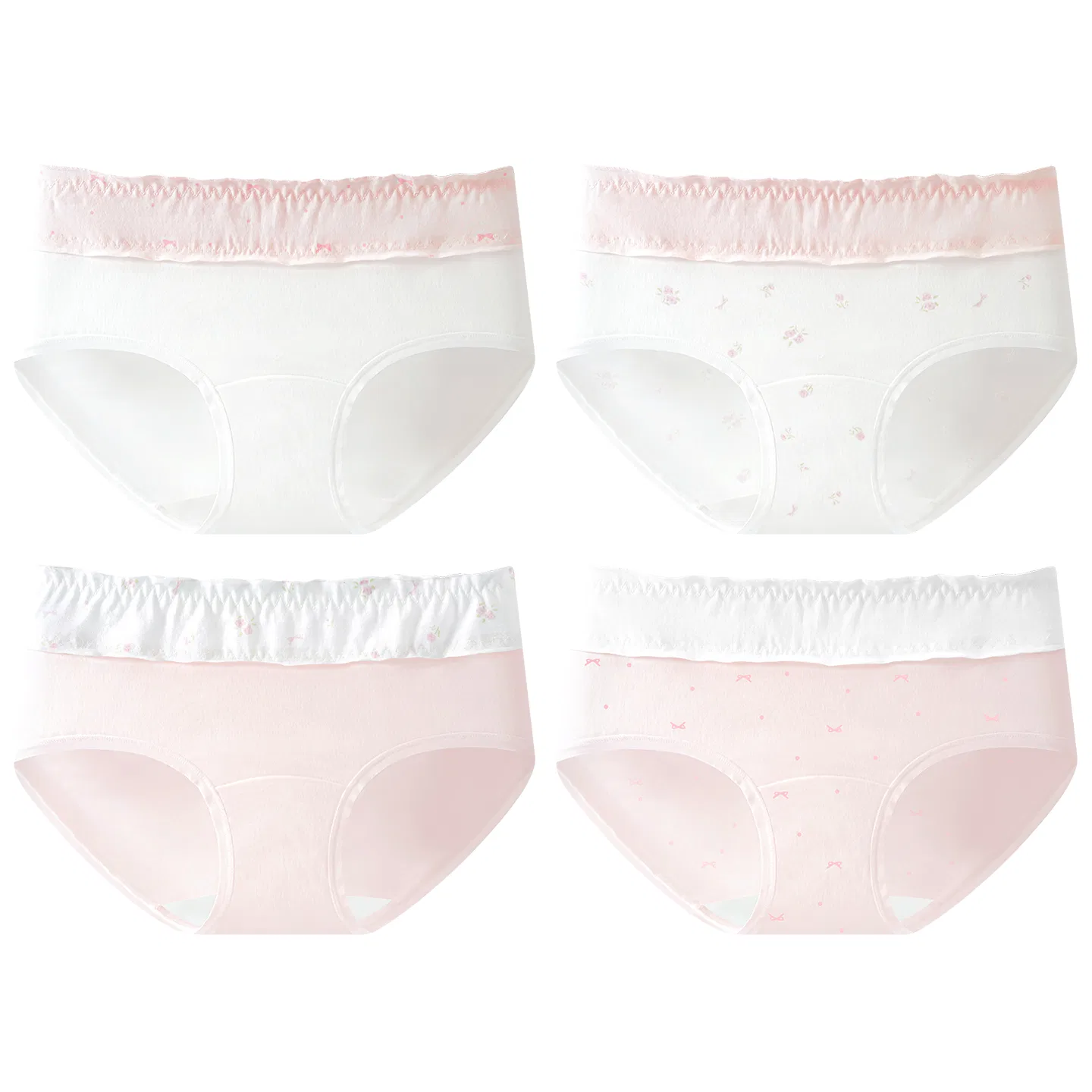 Детские трусы для девочек хлопковые набор 4 шт Red bean, Fresh Pink Butterfly + Fresh Pink + White Flowers + White